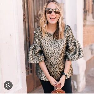 Elegant Black and Gold Jacquard Blouse